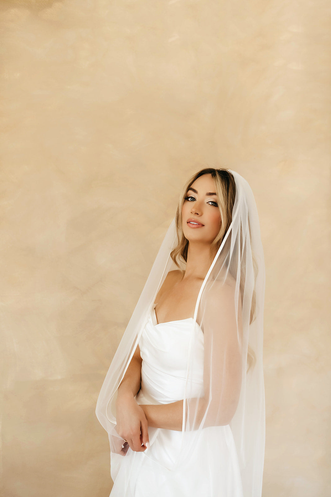 Rosie - Two Tier Waltz Length Ribbon Edge Veil